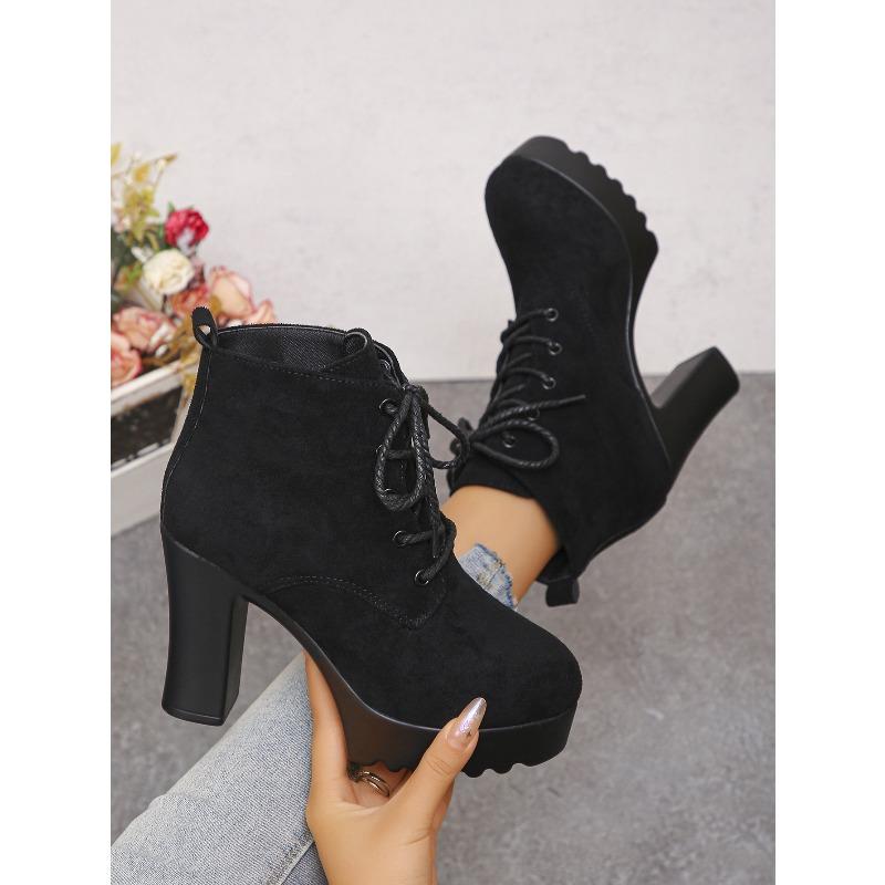 Lace-up High-heeled Boots Plus Size Thick Heels 2025 Winter New Fashion Boots for Women