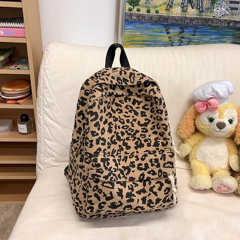 Schoolbag1011 new retro leopard print backpack women's large capacity student schoolbag trendy fashion corduroy backpack