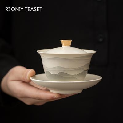 130ml Chinese Hand-painted Ceramic Gaiwan Teacup Handmade Porcelain Tea Tureen Tea Infuser Household Tea Bowl Portable Teaware