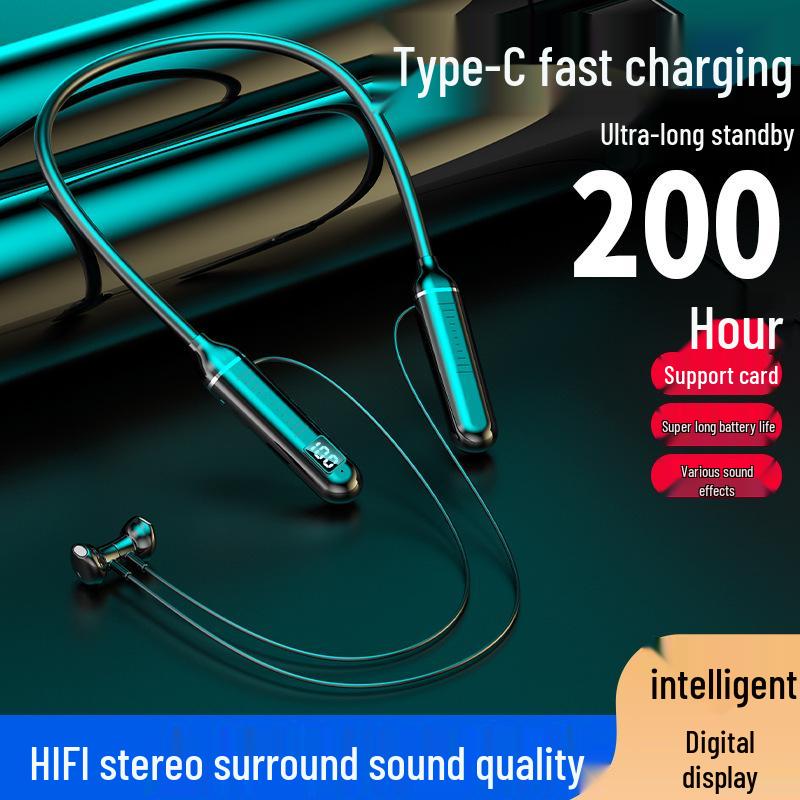 Neck-Hanging Semi-In-Ear Sports Bluetooth Earphones with Digital Display and Large Capacity