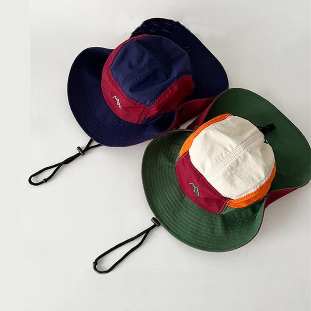 Adjustable Contrasting Color Bucket Hats Polyester Sun Protection Fishing Caps  Outdoor Beach