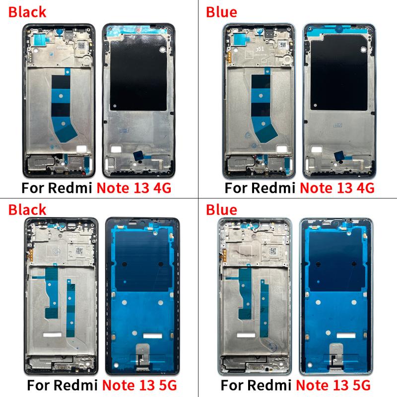 Back Battery Cover Rear Metal Front Housing Middle Frame Bezel Plate Parts For Xiaomi Redmi Note 13 4G 5G Note 13 Pro Plus 5G