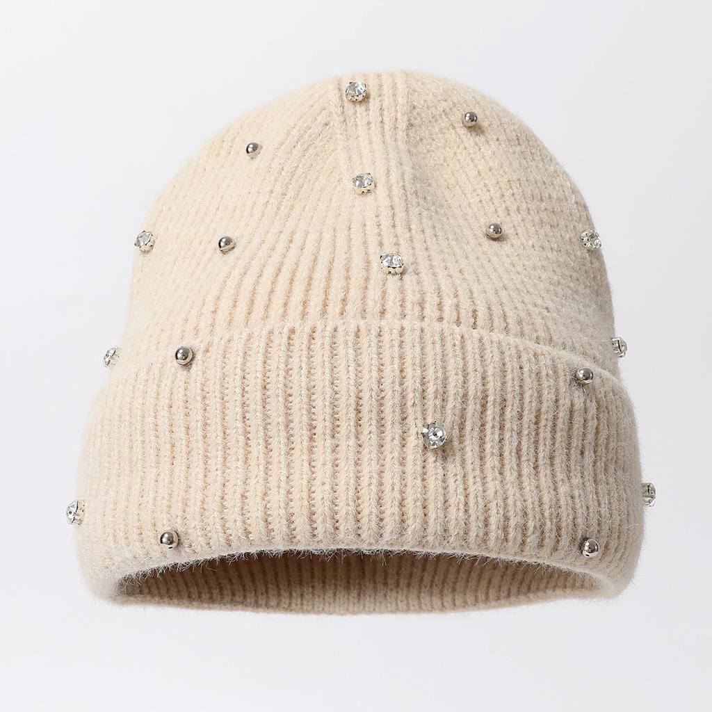 Solid Color Thickened Pom-Pom Square Diamond Sleeve Cap Outdoor Cold-Proof Warm Cap Knitted Cap