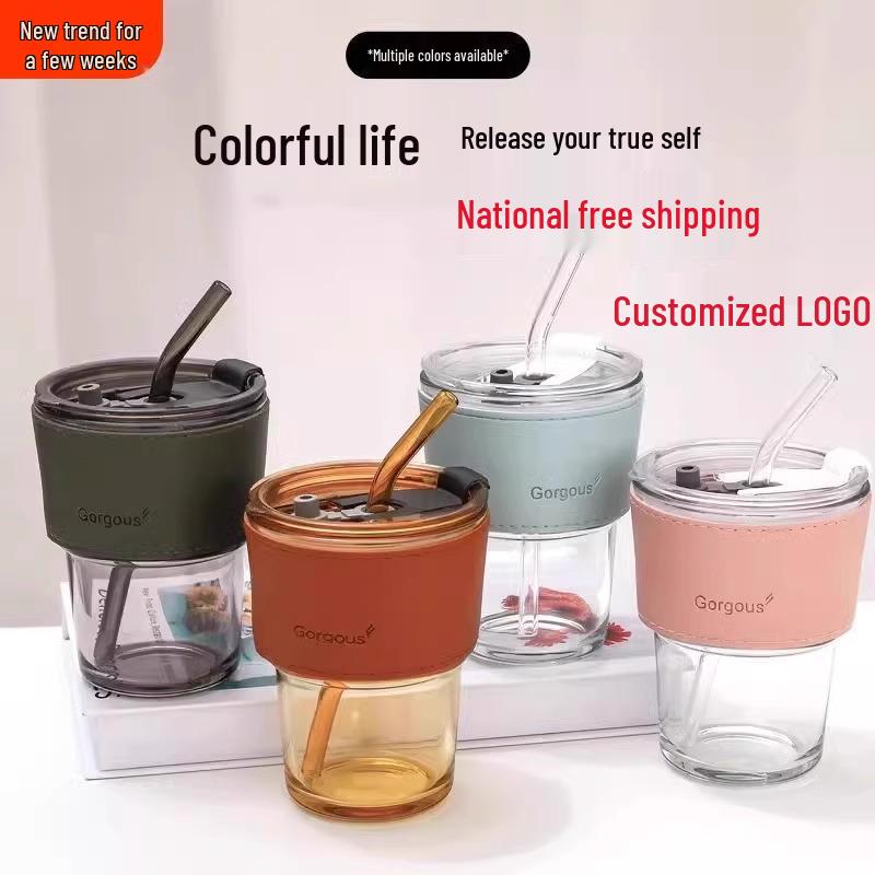 Nabídka pro nováčky: Sleva 5 Yuanů - Bambusový kelímek na kávu, Aurora sklo, Víčko se slámkou, Stylový design