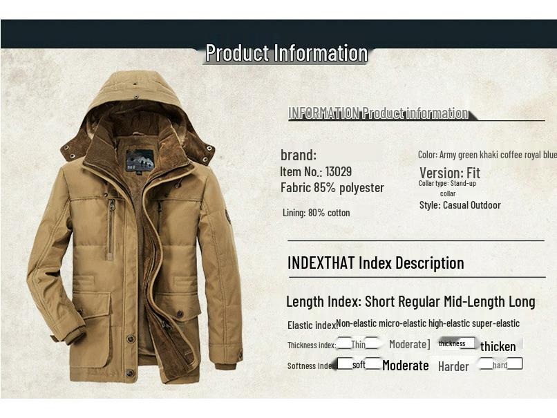Men's Winter Cotton Coat - Fleece-Lined, Thickened, Mid-Length with Multi-Pockets, Plus Size for Middle-Aged and Elderly