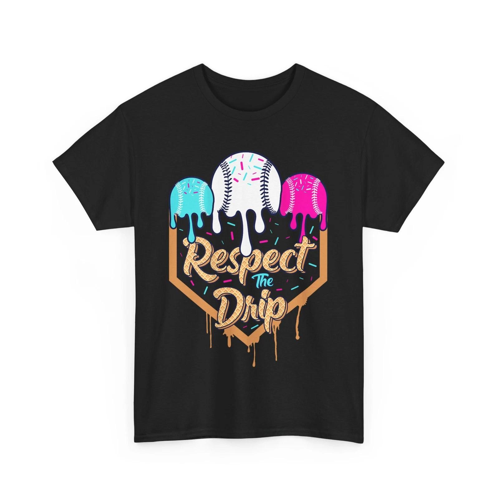 Baseball Shirt, Baseball Ice Cream Drip Baseball Player Funny T-Shirt M
