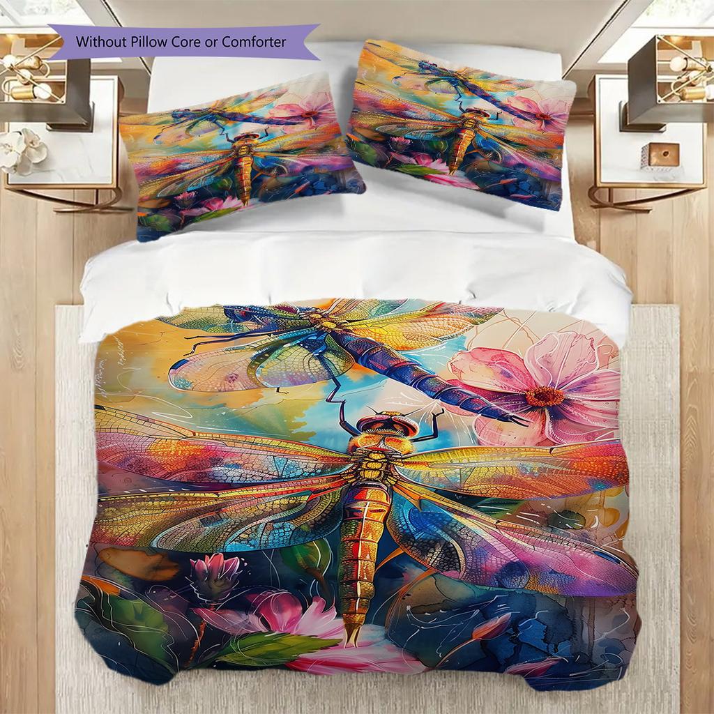 Flowers and Insects Pattern Bedding Quilt Set Quilt Cover Pillowcase Home Decoration Birthday Gift (1 * duvet cover + 2 * pillowcase, without core)