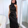 Elegant Satin Sleeveless Evening Dress - European & American Fashion