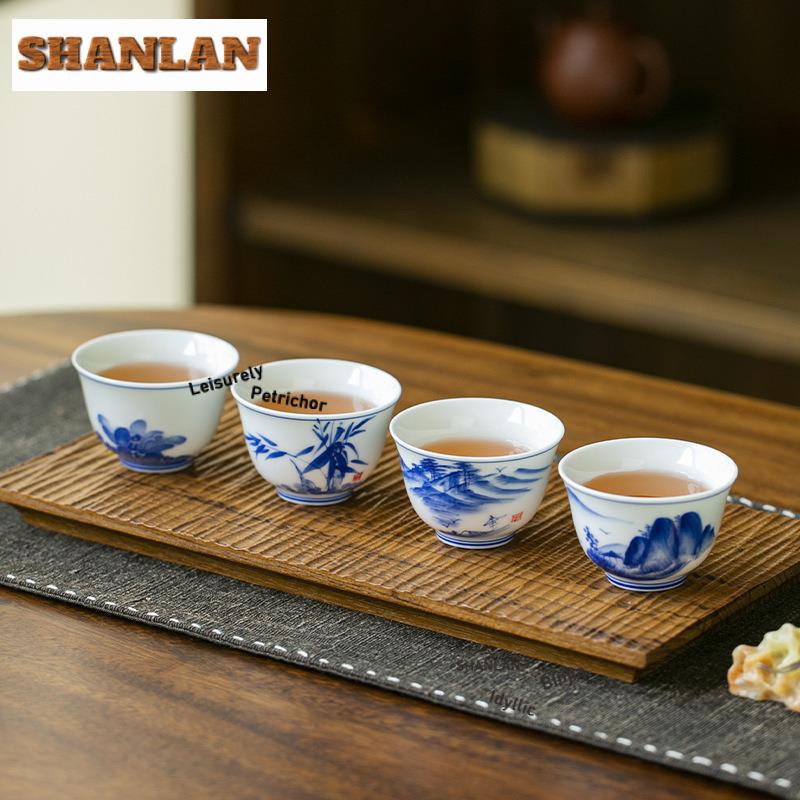 55ml Hand-painted Blue And White Landscape Teacups Ceramic Tea Mug Chinese Kung Fu Master Cup Small Tasting Teaware Drinkware