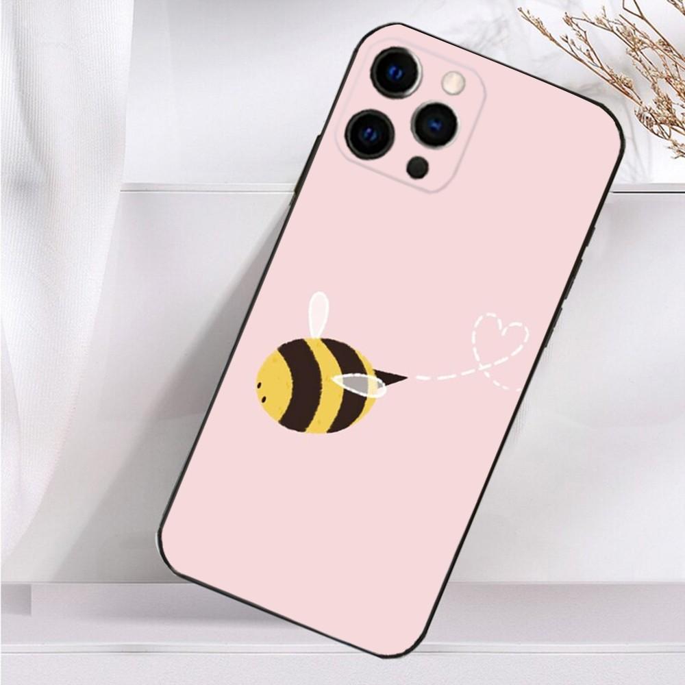 Cartoon Little Yellow Bees Phone Case For iPhone 16,15,14,13,12,11 Plus,Pro Max,XS,X,XR,SE,Mini,8,7 Soft Silicone Black Cover