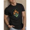 European Size Effortless Style, Men's Casual Floral Embroidery T-Shirt - Breathable Polyester, Crew Neck, Short Sleeve Summer Top, Embroidered,Flowers