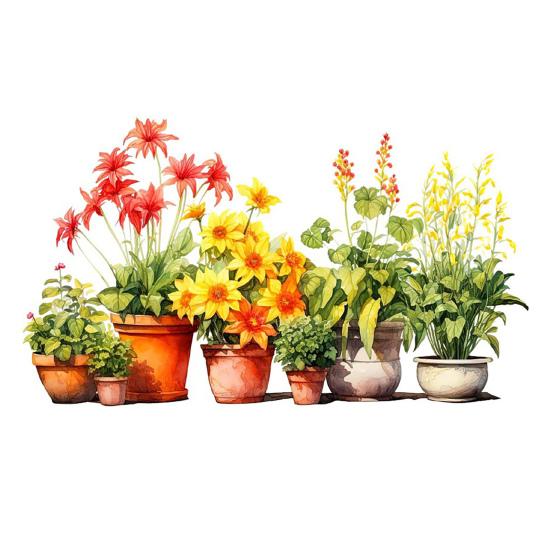 Potted Floral Plants Glass Sticker Removable Waterproof PVC Colorful Flower Static Glass Sticker Home Living Room Bedroom Decoration Decal