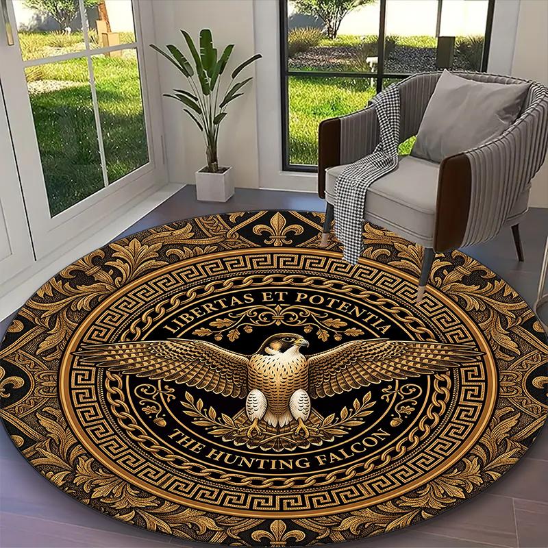 [Golden Regal Falcon Printed Carpet] Non-slip Office Rug, Cozy Round Carprt for Living Room Use, Soft Home Sofa Chair Mat