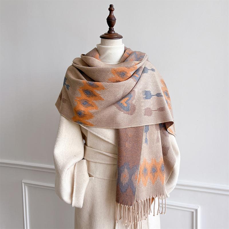 Winter Bohemian Heart Pattern Scarf Jacquard Cashmere Design Women Pashmina Thick Blanket Soft Bufanda Warm Shawl Poncho Stole