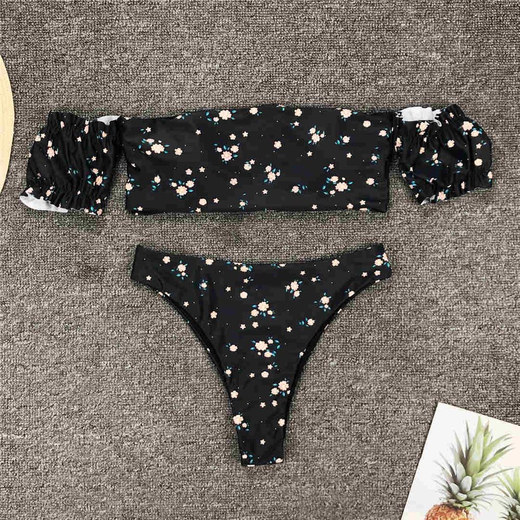 Floral Off Shoulder Bikini Dame Badedrakt Dame Badetøy Bikini sett Mid waist Badedrakt