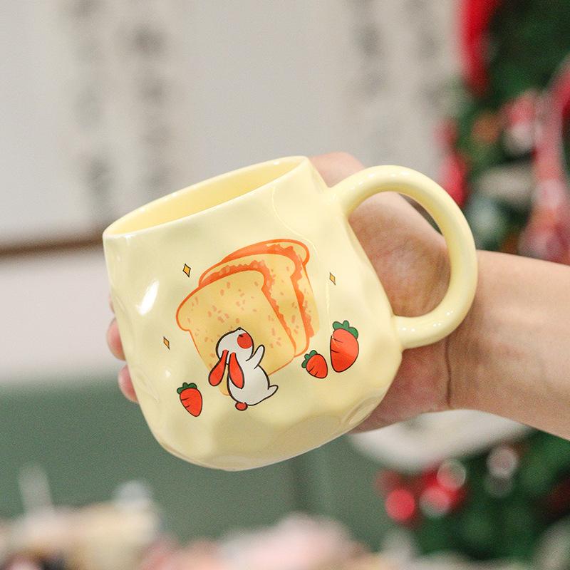 

Милая чашка Керамическая чашка с крышкой и ложкой Скандинавский кремовый стиль Девочки Кофейная чашка для завтрака Кружка для хлеба 400ml