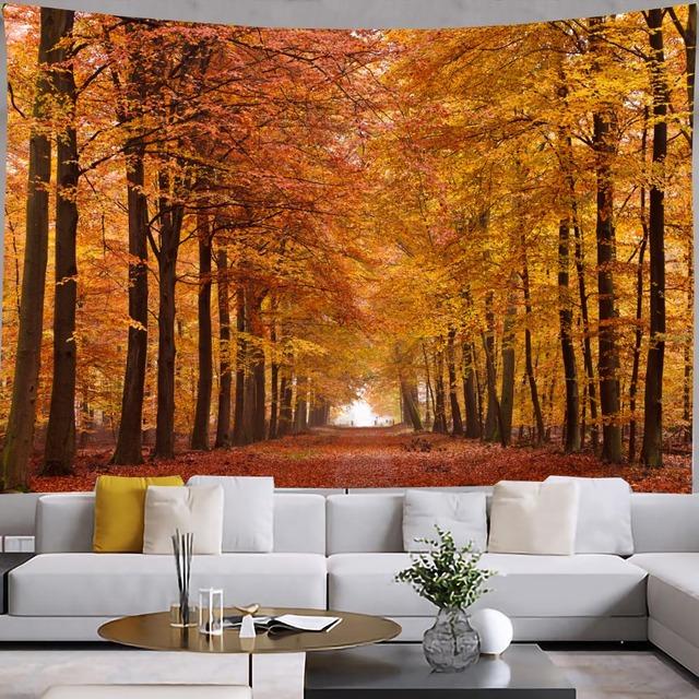 

Осенний лесной гобелен, настенный лиственный пейзаж, эстетический декор комнаты, психоделический богемный пейзаж, украшение для дома и спальни 95x73cm
