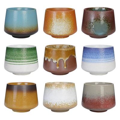 200ml Handmade Pottery Cup Retro Ceramic Coffee Cup with Flower Pattern