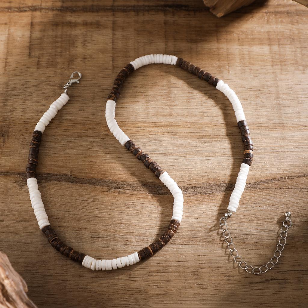 IngeSight.Z Handmade Natural Surfer Choker Necklace for Men Vintage Brown Wood Beads Necklace Tribal Jewelry Gift