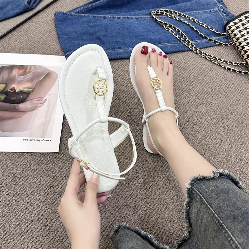Mode 2025Bohemian Style Damen Perlenbesetzte Flache Sandalen Lässig Zehensteg Weiche Sohle Strandschuhe  Leicht Elastisches Band Sommer