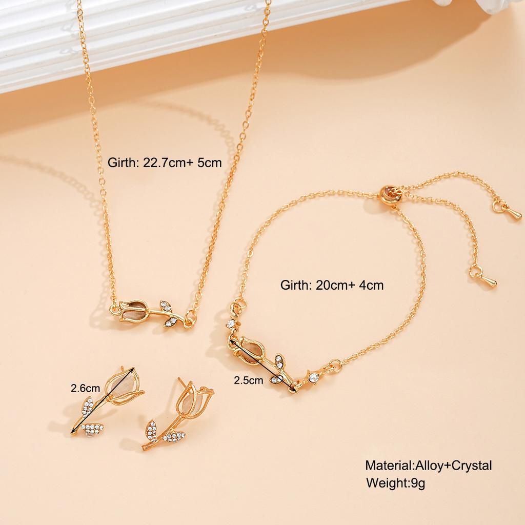 Fashion Crystal Tulip Flower Earrings Necklace Jewelry Botanical Set for Female Girls Charm Party Jewelry Birthday Fine Gift