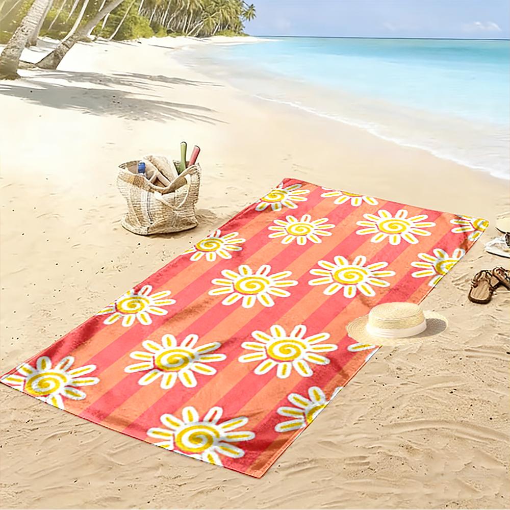 Sunny Pattern with Orange Stripes Beach towel quick-drying for travel outdoor sports jogging beach and swimming