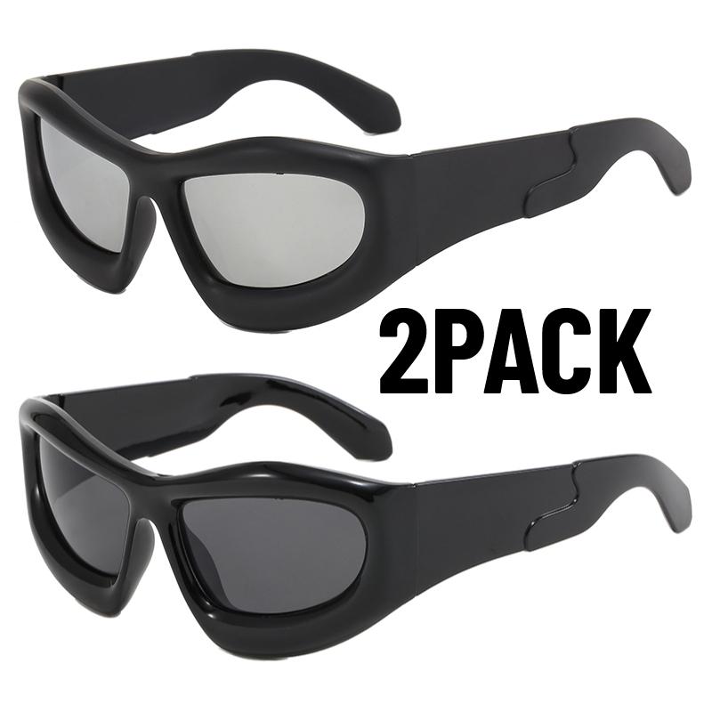 2PACK Trendy Men Cycling Climbing Glasses UV400 Protection High-end Silver Sunglasses Fashionable Square Frame