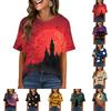 Women's Casual Halloween Print Short Sleeve Pullover Top Crew Neck Pocket Design Lightweight Loose Fit Tee Shirt