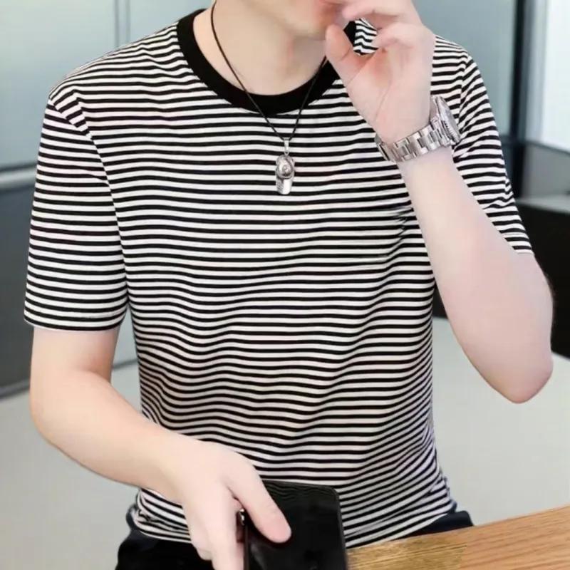 

Mens Contrast Collar Striped Short Sleeve T Shirt M чорний