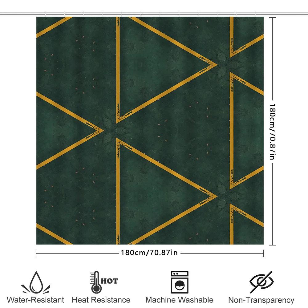 Green Marble Shower Curtain With Golden Lines Modern Luxury Bathroom Decor For Home Decoration