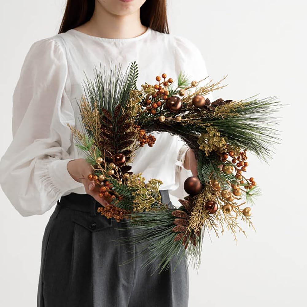 HEADS Christmas Wreath 430mm Diameter X 160mm Brown 1 Piece X-NW8 Decoration, Approx. Depth, Medium, Gold,