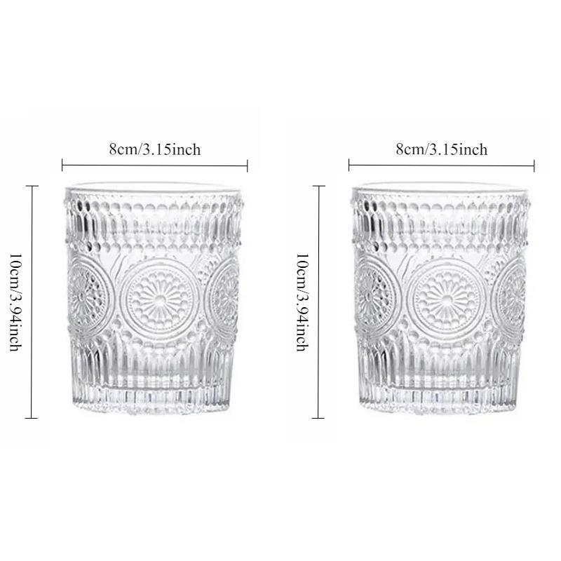 

2pcs Sunflower Patterned Wine Glass European Styles Sunflower Relief Wine Glass Vintage Relief Water Cups Juice Milk Tea Mugs 2pcs