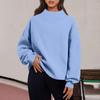 Women's Fashion Solid Color Long Sleeve Loose Slit Half Turtleneck Pullover Sweatshirt Top