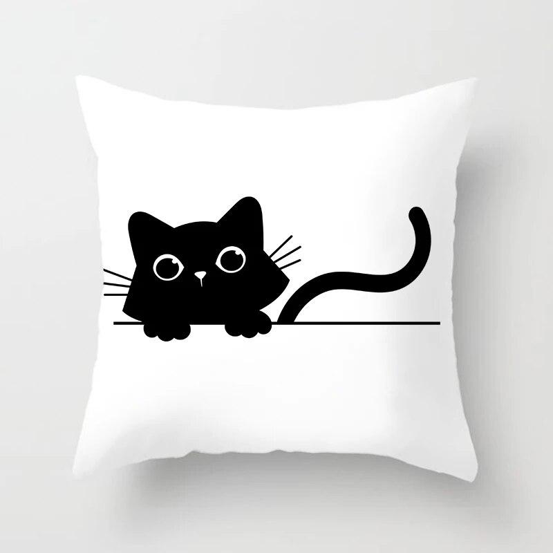 Skull Cat Black  Home Decor Cushion Cover Naughty  Sofa Car Decoration 45x45cm Pillowcase Square Polyester