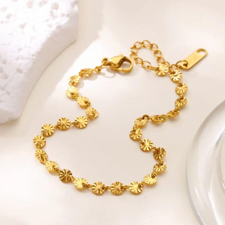 Stainless Steel Textured Round Link Bangle Bracelets For Women Gold Color Geometric Bracelet Fashion Luxury Simple Jewelry Gift