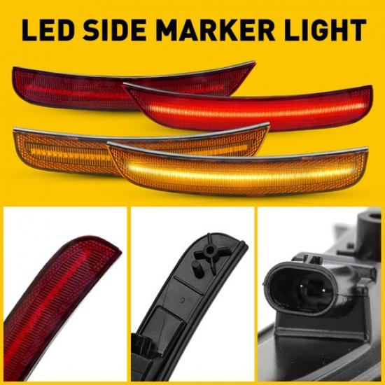 4X Red+Amber LED Light Strip Rear Side Marker Lights For 2015-23 Chrysler 300 EA
