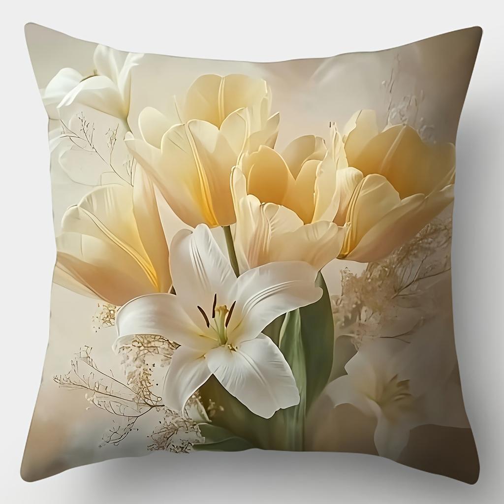Soft Pastel Floral Pillow Covers, Tulip Lily Peony Decorative Throw Pillow Cases, Elegant Spring Home Decor Cushion Covers 4Pcs