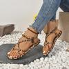 Women's Sexy Leopard Print Flat Sandals, Summer Fabric Rubber Bottom, Open Toe Penny Loafers, Comfortable Casual Summer Shoes, No High Heel