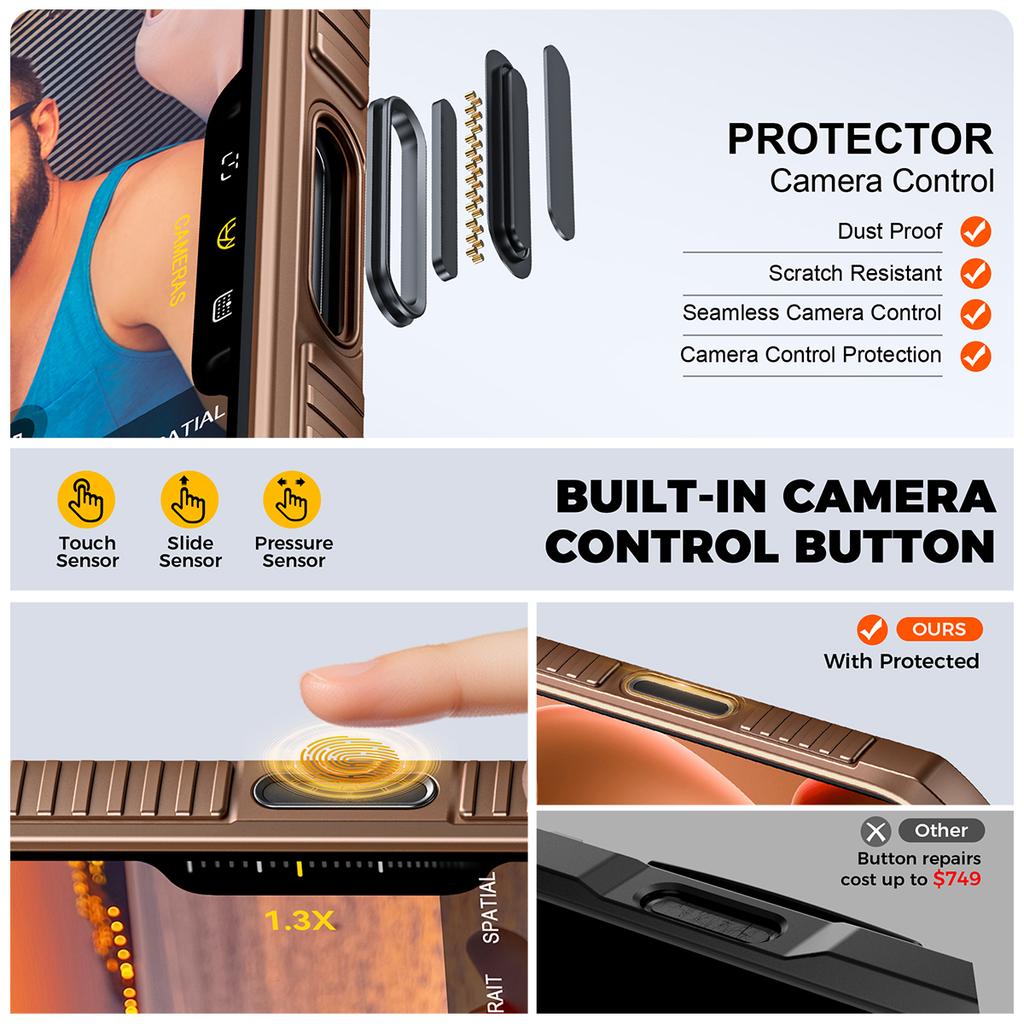Shockproof Protective Wallet Case with Card Holder, Kickstand and Sliding Camera Cover for iPhone 17 Pro-Gold