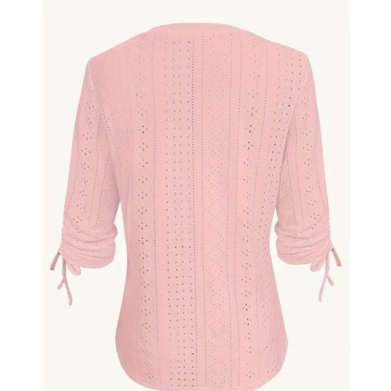 Spring and Summer New Solid Color Jacquard Button Long-sleeved Straps Hollow Loose T-shirt Top