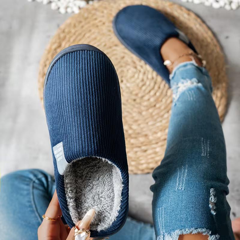 Damen Corduroy Seitliches Logo Winter Hausschuhe Rutschfest Warm Indoor Outdoor HausSchuhe Kleine Größe Empfehlen Eine Nummer Größer Bestellen
