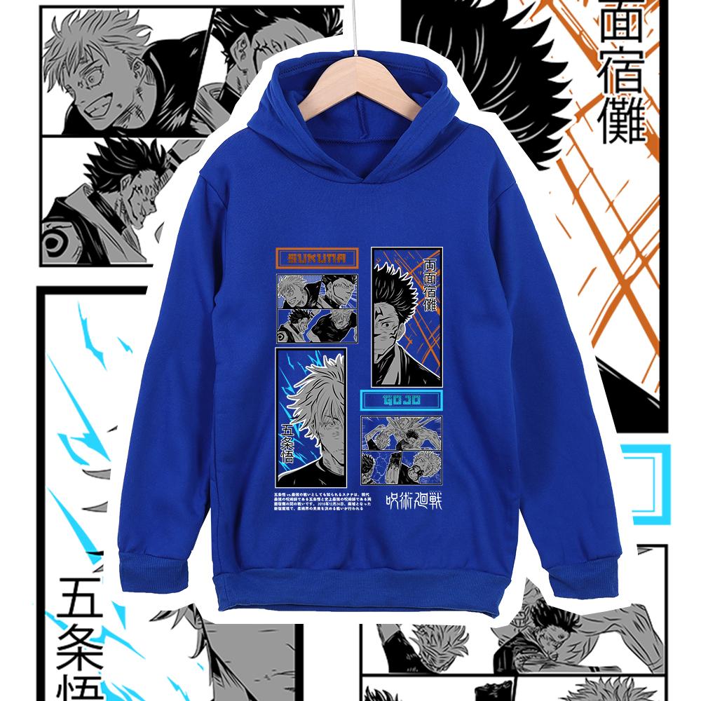 Sweat à capuche Anime pour enfants Jujutsu Kaisen Impression Gojo Sukuna Unisexe Sweat en polyester pour garçons filles Dessin animé Tenue décontractée Costume Cosplay