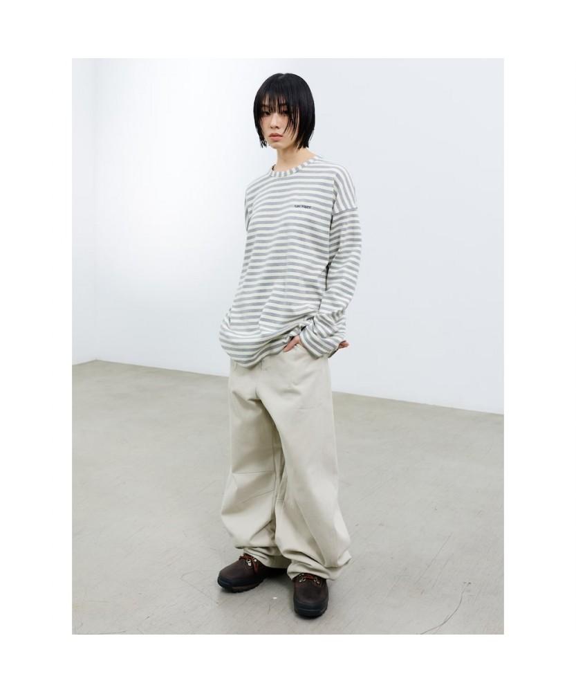 Saendeusaundeu (Unisex) Awning Stripe Long Sleeve T-Shirt Gray