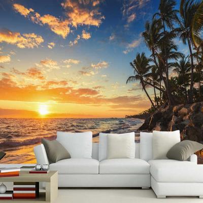 Tropical Island Beach Muurschildering Zonsopgang Landschap 3D Behang Woonkamer Slaapkamer Behang Muurschildering Woondecoratie