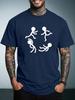 Unisex Summer White Short Sleeve Tee Circle Running Stick Figures Simple Graphic Print Crew Neck Loose Casual Male Daily Tops