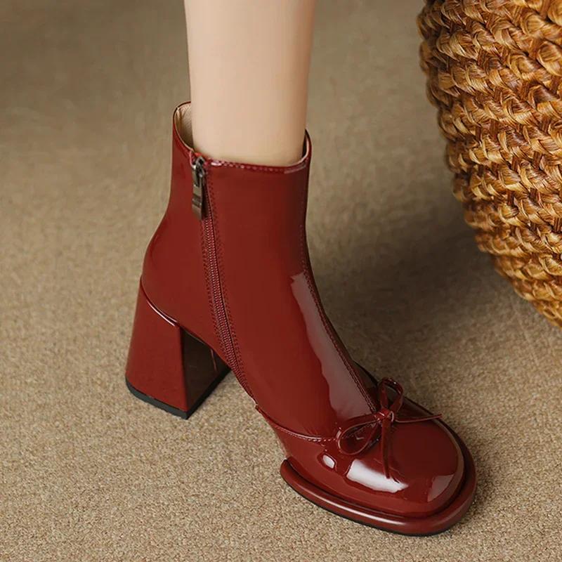 

Women Snow Ankle High top Heels Fashion Designer Chunky Leather Winter New Trend Dress for Adult Women 39
