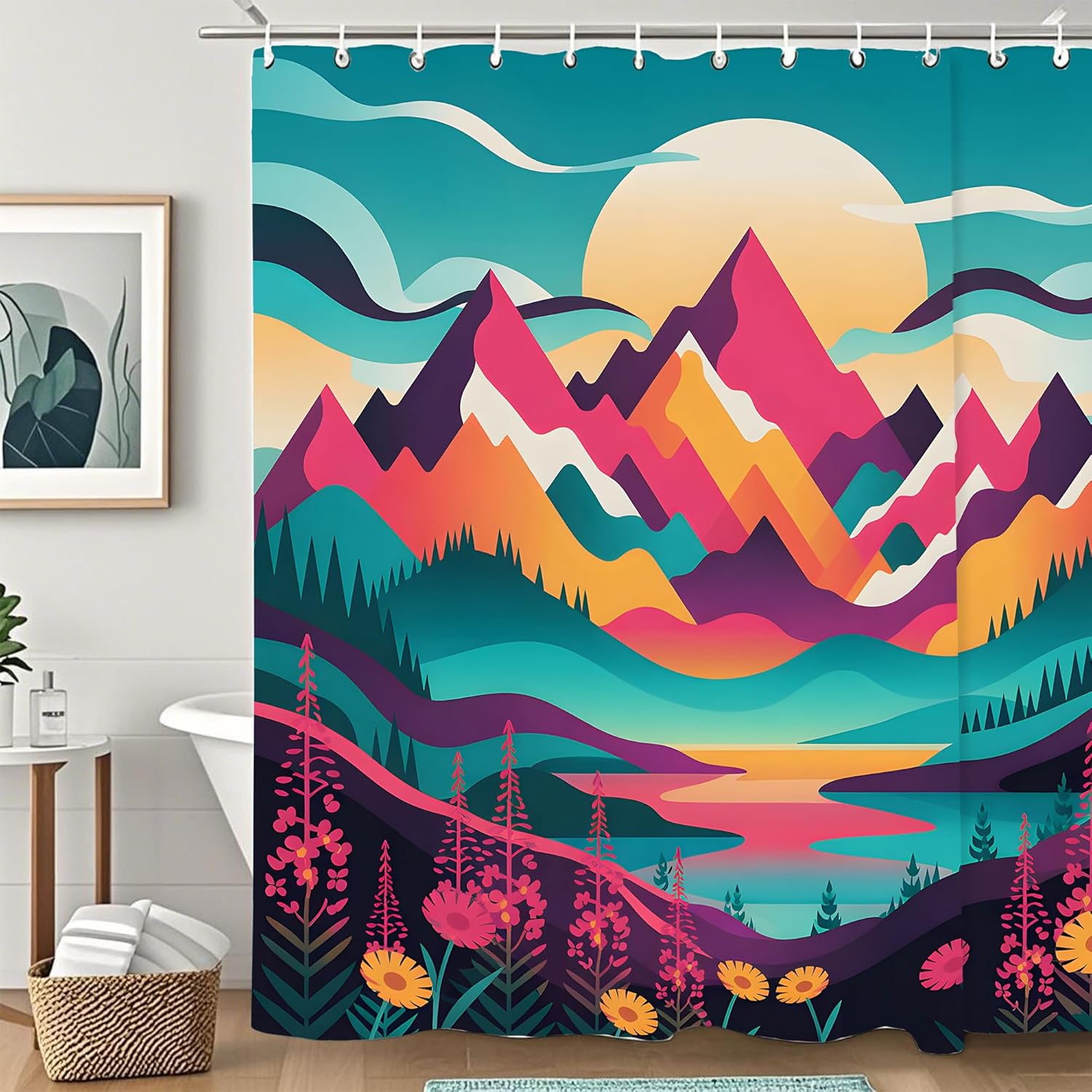 Mountain Abstact Nature Forest Shower Curtain,Bathroom Shower Curtains Bathtub Home Decor Waterproof Fabric Machine Washable wit 90x180cm