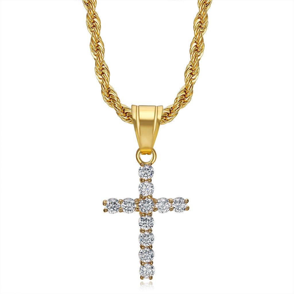 2026 Jewelry Fashion Trend Inlaid Zircon Cross Pendant Necklace Men's Party Jewelry Accessories