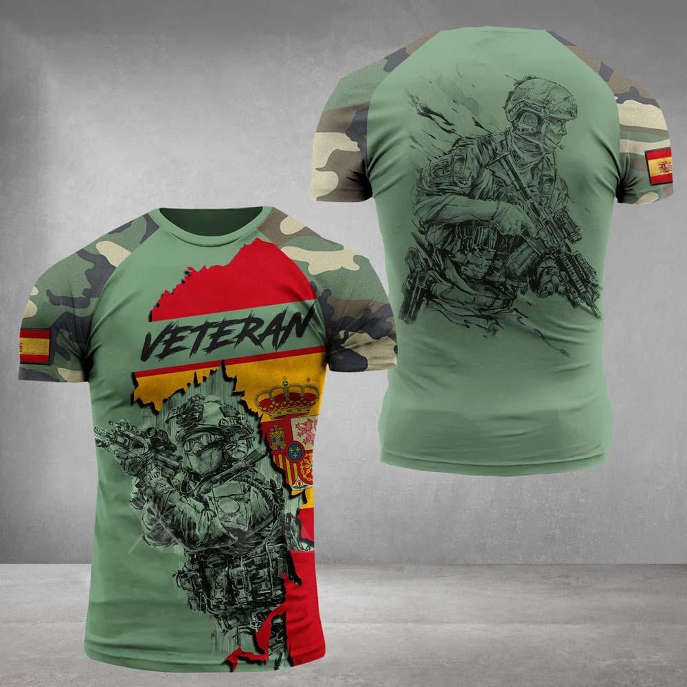 Pánské tričko s grafikou španělské vlajky, armádní ležérní trička s krátkým rukávem, pánské lovecké tričko, top pro španělské veterány, maskáčové oblečení Xl