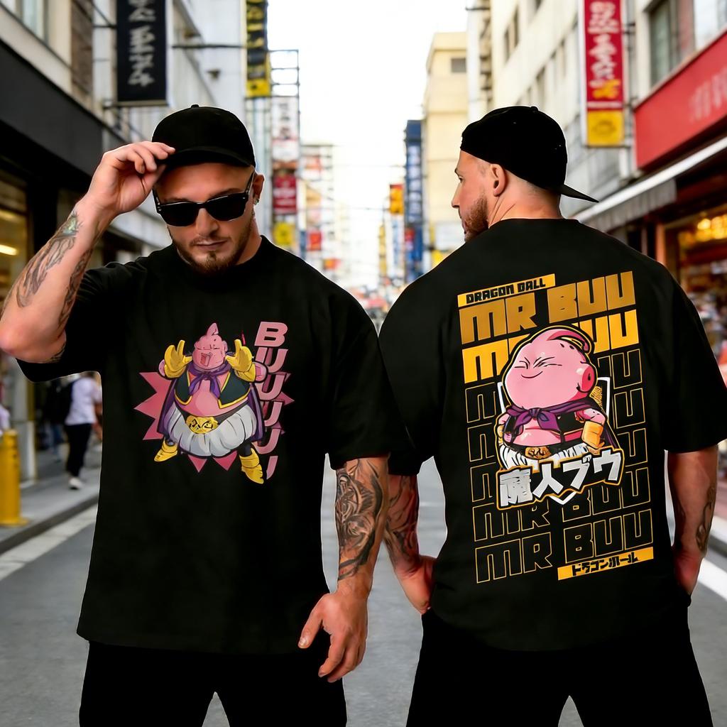 Black Plus Size Summer Tshirt Dragon Ball Anime Print Men Women Casual Parent Child Top Harajuku Style Y2K Street Fashion